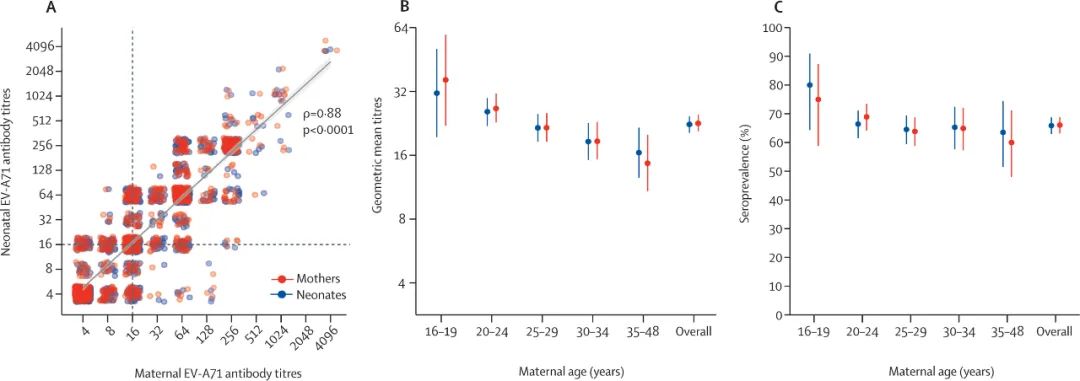 图1。 母亲和新生儿EV-A71中和抗体水平。