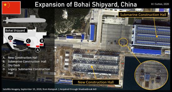 卫星图像显示，中国渤海造船厂正在扩建