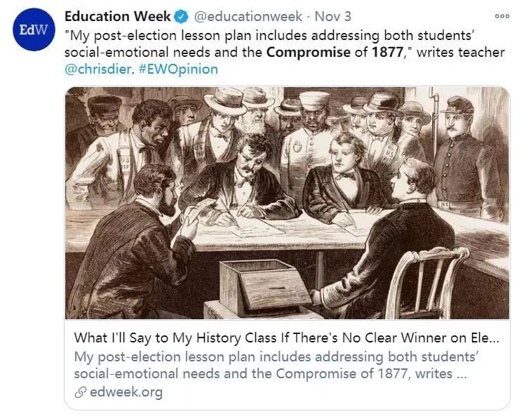  ▲《1877年妥协》素描画。《美国教育周刊》推特截图