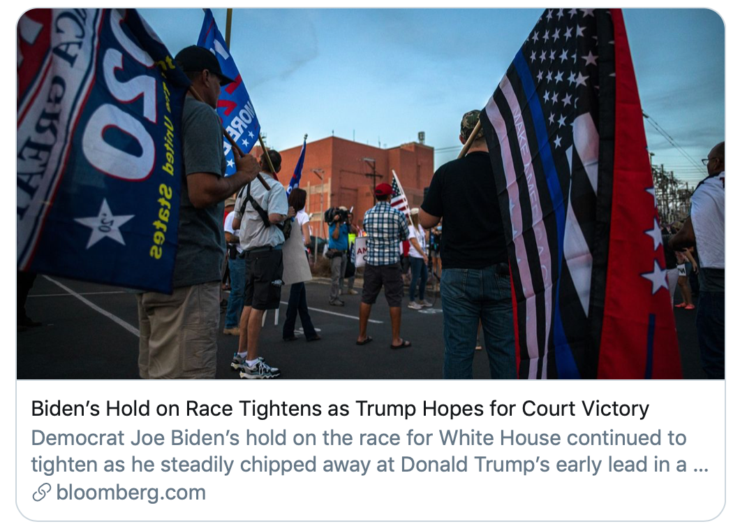 ▲特朗普希望赢得法院里的胜利。彭博社报道截图