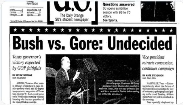  ▲2000年小布什诉戈尔案报纸。推特截图