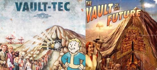 《辐射》系列游戏中的避难所计划宣传画，明显承袭五六十年代艺术风格